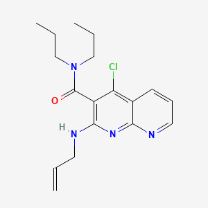 molecular formula C18H23ClN4O B12739937 1,8-Naphthyridine-3-carboxamide, 4-chloro-N,N-dipropyl-2-(2-propenylamino)- CAS No. 156991-97-8