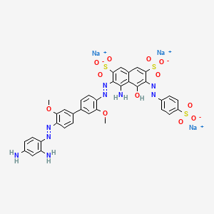 molecular formula C36H28N9Na3O12S3 B12739963 Trisodium 4-amino-3-((4'-((2,4-diaminophenyl)azo)-3,3'-dimethoxy(1,1'-biphenyl)-4-yl)azo)-5-hydroxy-6-((4-sulphonatophenyl)azo)naphthalene-2,7-disulphonate CAS No. 83562-72-5
