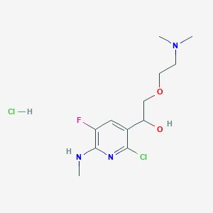 molecular formula C12H20Cl2FN3O2 B127400 3-Pyridinemethanol, 2-chloro-alpha-((2-(dimethylamino)ethoxy)methyl)-5-fluoro-6-(methylamino)-, monohydrochloride CAS No. 142934-88-1