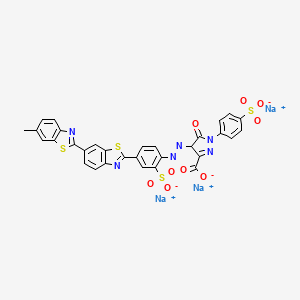 molecular formula C31H17N6Na3O9S4 B12740005 Trisodium 4,5-dihydro-4-((4-(6-methyl(2,6'-bibenzothiazol)-2'-yl)-2-sulphonatophenyl)azo)-5-oxo-1-(4-sulphonatophenyl)-1H-pyrazole-3-carboxylate CAS No. 85631-91-0