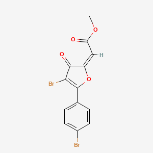molecular formula C13H8Br2O4 B12740114 Methyl (4-bromo-5-(4-bromophenyl)-3-oxo-2(3H)-furanylidene)acetate CAS No. 139266-40-3