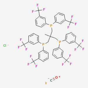 molecular formula C48H33ClF18IrOP3- B12740145 Iridium, ((2-((bis(3-(trifluoromethyl)phenyl)phosphino-kappaP)methyl)-2-methyl-1,3-propanediyl)bis(bis(3-(trifluoromethyl)phenyl)pho sphine-kappaP))carbonylchloro-, (TB-5-12)- CAS No. 207747-19-1