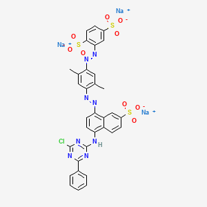 molecular formula C33H22ClN8Na3O9S3 B12740164 Trisodium 2-((4-((4-((4-chloro-6-phenyl-1,3,5-triazin-2-yl)amino)-7-sulphonato-1-naphthyl)azo)-2,5-dimethylphenyl)azo)benzene-1,4-disulphonate CAS No. 66261-70-9
