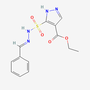 molecular formula C13H14N4O4S B12740205 Ethyl 3-(((phenylmethylene)hydrazino)sulfonyl)-1H-pyrazole-4-carboxylate CAS No. 115703-20-3