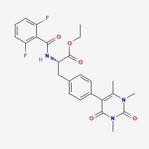 molecular formula C25H25F2N3O5 B12740385 L-Phenylalanine, N-(2,6-difluorobenzoyl)-4-(1,2,3,4-tetrahydro-1,3,6-trimethyl-2,4-dioxo-5-pyrimidinyl)-, ethyl ester CAS No. 343851-28-5
