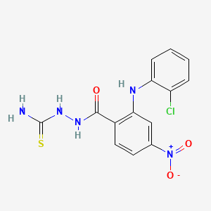 molecular formula C14H12ClN5O3S B12740450 Benzoic acid, 2-((2-chlorophenyl)amino)-4-nitro-, 2-(aminothioxomethyl)hydrazide CAS No. 195370-46-8