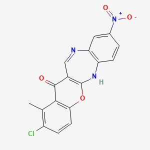 molecular formula C17H10ClN3O4 B12740483 2-Chloro-1-methyl-9-nitro-(1)benzopyrano(2,3-b)(1,5)benzodiazepin-13(6H)-one CAS No. 115396-48-0