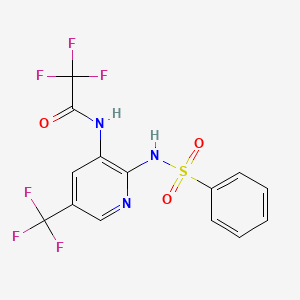 molecular formula C14H9F6N3O3S B12740511 Acetamide, N-(2-((phenylsulfonyl)amino)-5-(trifluoromethyl)-3-pyridinyl)-2,2,2-trifluoro- CAS No. 141283-68-3