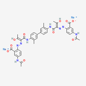 molecular formula C40H36N8Na2O10 B12740574 Disodium 2,2'-((3,3'-dimethyl(1,1'-biphenyl)-4,4'-diyl)bis(imino(1-(1-hydroxyethylidene)-2-oxoethylene)azo))bis(5-acetamidobenzoate) CAS No. 94160-40-4