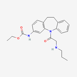 molecular formula C22H27N3O3 B12740593 Carbamic acid, (10,11-dihydro-5-((propylamino)acetyl)-5H-dibenz(b,f)azepin-3-yl)-, ethyl ester CAS No. 134068-19-2