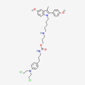 molecular formula C37H48Cl2N4O4 B12740759 3-[5-[5-hydroxy-2-(4-hydroxyphenyl)-3-methylindol-1-yl]pentylamino]propyl N-[3-[4-[bis(2-chloroethyl)amino]phenyl]propyl]carbamate CAS No. 185994-07-4