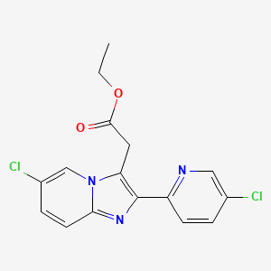 molecular formula C16H13Cl2N3O2 B12741479 Imidazo(1,2-a)pyridine-3-acetic acid, 6-chloro-2-(5-chloro-2-pyridinyl)-, ethyl ester CAS No. 88571-08-8