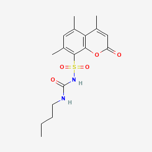 molecular formula C17H22N2O5S B12741504 N-((Butylamino)carbonyl)-4,5,7-trimethyl-2-oxo-2H-1-benzopyran-8-sulfonamide CAS No. 85302-28-9