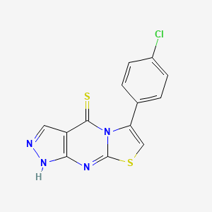 molecular formula C13H7ClN4S2 B12741532 Pyrazolo(3,4-d)thiazolo(3,2-a)pyrimidine-4(1H)-thione, 6-(4-chlorophenyl)- CAS No. 152423-16-0