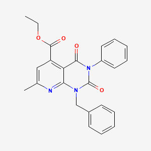 molecular formula C24H21N3O4 B12741746 Pyrido(2,3-d)pyrimidine-5-carboxylic acid, 1,2,3,4-tetrahydro-2,4-dioxo-7-methyl-3-phenyl-1-(phenylmethyl)-, ethyl ester CAS No. 131448-09-4