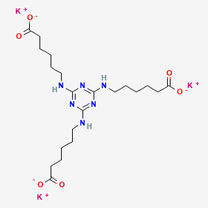 molecular formula C21H33K3N6O6 B12741759 Hexanoic acid, 6,6',6''-(1,3,5-triazine-2,4,6-triyltriimino)tris-, tripotassium salt CAS No. 135043-69-5