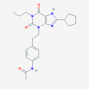 molecular formula C23H29N5O3 B127418 Acetamide, N-(4-(2-(8-cyclopentyl-1,2,6,7-tetrahydro-2,6-dioxo-1-propyl-3H-purin-3-yl)ethyl)phenyl)- CAS No. 149744-75-2
