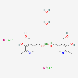 molecular formula C16H24Cl2K2MgN2O8 B12741880 Magnesium, dichlorobis(5-hydroxy-6-methyl-3,4-pyridinedimethanol-N1)-, dipotassium salt, dihydrate, (T-4)- CAS No. 132517-86-3