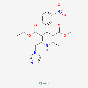molecular formula C21H23ClN4O6 B12742018 3,5-Pyridinedicarboxylic acid, 1,4-dihydro-2-(1H-imidazol-1-ylmethyl)-6-methyl-4-(3-nitrophenyl)-, 3-ethyl 5-methyl ester, hydrochloride CAS No. 103433-96-1