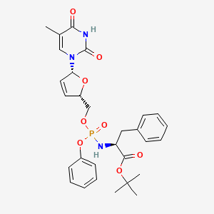 molecular formula C29H34N3O8P B12742094 L-Phenylalanine, N-((((2S,5R)-5-(3,4-dihydro-5-methyl-2,4-dioxo-1(2H)-pyrimidinyl)-2,5-dihydro-2-furanyl)methoxy)phenoxyphosphinyl)-, 1,1-dimethylethyl ester CAS No. 184031-38-7