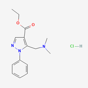 molecular formula C15H20ClN3O2 B12742147 Pyrazole-4-carboxylic acid, 5-(N,N-dimethylformimidoyl)-1-phenyl-, ethyl ester, hydrochloride CAS No. 102129-13-5