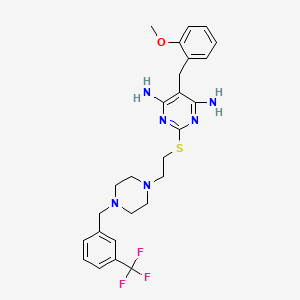 molecular formula C26H31F3N6OS B12742157 4,6-Pyrimidinediamine, 5-((2-methoxyphenyl)methyl)-2-((2-(4-((3-(trifluoromethyl)phenyl)methyl)-1-piperazinyl)ethyl)thio)- CAS No. 190670-74-7