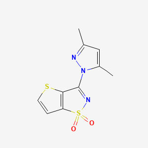 molecular formula C10H9N3O2S2 B12742275 Thieno(2,3-d)isothiazole, 3-(3,5-dimethyl-1H-pyrazol-1-yl)-, 1,1-dioxide CAS No. 113387-68-1