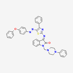 molecular formula C40H33N7O2S B12742308 2H-Indol-2-one, 1,3-dihydro-3-((5-((4-phenoxyphenyl)azo)-4-phenyl-2-thiazolyl)imino)-1-((4-phenyl-1-piperazinyl)methyl)- CAS No. 139032-32-9