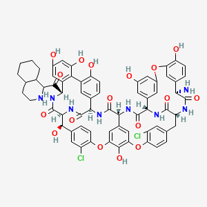 molecular formula C67H60Cl2N8O17 B12742349 Ristomycin A aglycone, 22,31-dichloro-38-((decahydro-1-isoquinolinyl)carbonyl)-38-de(methoxycarbonyl)-7-demethyl-19-deoxy- 
