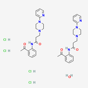 molecular formula C40H54Cl4N8O5 B12742354 N-(2-acetylphenyl)-3-(4-pyridin-2-ylpiperazin-1-yl)propanamide;hydrate;tetrahydrochloride CAS No. 104373-59-3