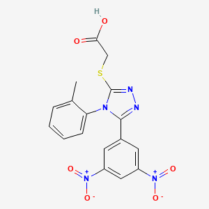 molecular formula C17H13N5O6S B12742619 Acetic acid, ((5-(3,5-dinitrophenyl)-4-(2-methylphenyl)-4H-1,2,4-triazol-3-yl)thio)- CAS No. 119228-52-3