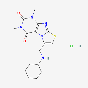 molecular formula C16H22ClN5O2S B12742628 Thiazolo(2,3-f)purine-2,4(1H,3H)-dione, 6-((cyclohexylamino)methyl)-1,3-dimethyl-, monohydrochloride CAS No. 170658-38-5