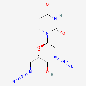 molecular formula C9H12N8O4 B12742735 2',3'-Diazido-2',3'-dideoxy-2',3'-secouridine CAS No. 101527-54-2
