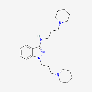 molecular formula C23H37N5 B12742743 1H-Indazol-3-amine, N,1-bis(3-(1-piperidinyl)propyl)- CAS No. 88837-01-8