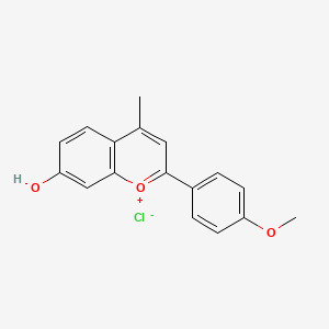 molecular formula C17H15ClO3 B12742759 4'-Methoxy-4-methyl-7-hydroxyflavylium chloride CAS No. 83615-98-9