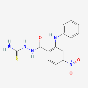 molecular formula C15H15N5O3S B12742761 Benzoic acid, 2-((2-methylphenyl)amino)-4-nitro-, 2-(aminothioxomethyl)hydrazide CAS No. 195370-41-3