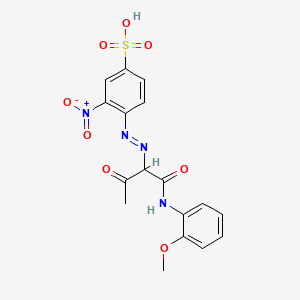 molecular formula C17H16N4O8S B12743877 Benzenesulfonic acid, 4-((1-(((2-methoxyphenyl)amino)carbonyl)-2-oxopropyl)azo)-3-nitro- CAS No. 75205-05-9
