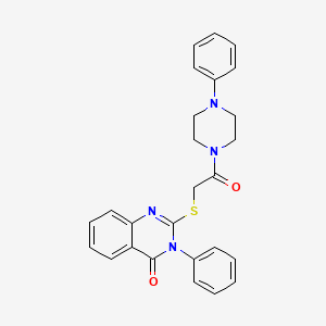 molecular formula C26H24N4O2S B12743999 Piperazine, 1-(((3,4-dihydro-4-oxo-3-phenyl-2-quinazolinyl)thio)acetyl)-4-phenyl- CAS No. 81262-71-7