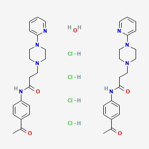 molecular formula C40H54Cl4N8O5 B12744018 N-(4-acetylphenyl)-3-(4-pyridin-2-ylpiperazin-1-yl)propanamide;hydrate;tetrahydrochloride CAS No. 104373-61-7