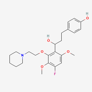 molecular formula C24H32FNO5 B12744189 alpha-(4-Fluoro-3,6-dimethoxy-2-(2-(1-piperidinyl)ethoxy)phenyl)-4-hydroxybenzenepropanol CAS No. 88770-81-4