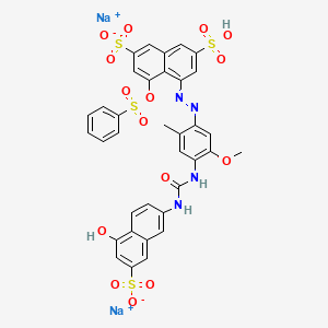 molecular formula C35H26N4Na2O15S4 B12744235 Disodium hydrogen 4-((4-((((5-hydroxy-7-sulphonato-2-naphthyl)amino)carbonyl)amino)-5-methoxy-o-tolyl)azo)-5-((phenylsulphonyl)oxy)naphthalene-2,7-disulphonate CAS No. 83949-44-4