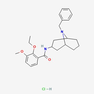molecular formula C25H33ClN2O3 B12744253 Benzamide, 2-ethoxy-3-methoxy-N-(9-(phenylmethyl)-9-azabicyclo(3.3.1)non-3-yl)-, monohydrochloride, exo- CAS No. 83130-79-4