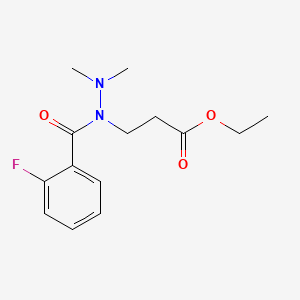 molecular formula C14H19FN2O3 B12744297 Benzoic acid, 2-fluoro-, 1-(3-ethoxy-3-oxopropyl)-2,2-dimethylhydrazide CAS No. 96804-53-4