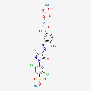 molecular formula C19H16Cl2N4Na2O11S3 B12744303 Disodium 2,5-dichloro-4-(4,5-dihydro-4-((2-methoxy-5-((2-(sulphonatooxy)ethyl)sulphonyl)phenyl)azo)-3-methyl-5-oxo-1H-pyrazol-1-yl)benzenesulphonate CAS No. 50663-00-8