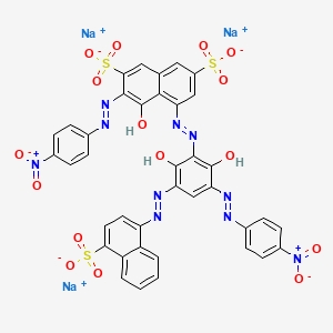 molecular formula C38H21N10Na3O16S3 B12744309 Trisodium 5-((2,6-dihydroxy-3-((4-nitrophenyl)azo)-5-((4-sulphonato-1-naphthyl)azo)phenyl)azo)-4-hydroxy-3-((4-nitrophenyl)azo)naphthalene-2,7-disulphonate CAS No. 85851-56-5