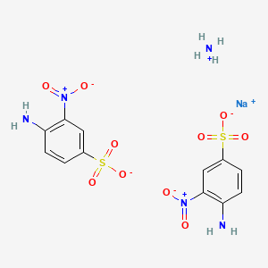 molecular formula C12H14N5NaO10S2 B12744316 Benzenesulfonic acid, 4-amino-3-nitro-, ammonium sodium salt CAS No. 82324-60-5