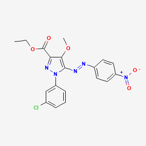 molecular formula C19H16ClN5O5 B12744318 Ethyl 1-(3-chlorophenyl)-4-methoxy-5-((4-nitrophenyl)azo)-1H-pyrazole-3-carboxylate CAS No. 172701-51-8