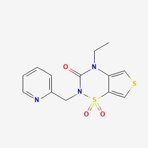 molecular formula C13H13N3O3S2 B12744328 2H-Thieno(3,4-e)-1,2,4-thiadiazin-3(4H)-one, 4-ethyl-2-(2-pyridinylmethyl)-, 1,1-dioxide CAS No. 214916-43-5
