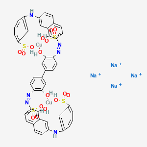 molecular formula C44H32Cu2N6Na4O16S4+4 B12744378 Tetrasodium (mu-((3,3'-((3,3'-dihydroxy(1,1'-biphenyl)-4,4'-diyl)bis(azo))bis(4-hydroxy-6-(3-sulphoanilino)naphthalene-2-sulphonato))(8-)))dicuprate(4-) CAS No. 74432-30-7