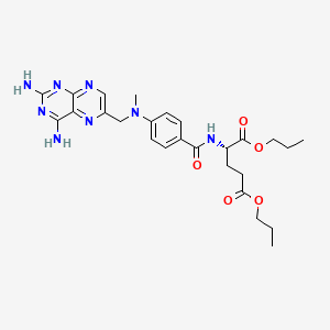 molecular formula C26H34N8O5 B12744379 L-Glutamic acid, N-(4-(((2,4-diamino-6-pteridinyl)methyl)methylamino)benzoyl)-, dipropyl ester CAS No. 50714-20-0